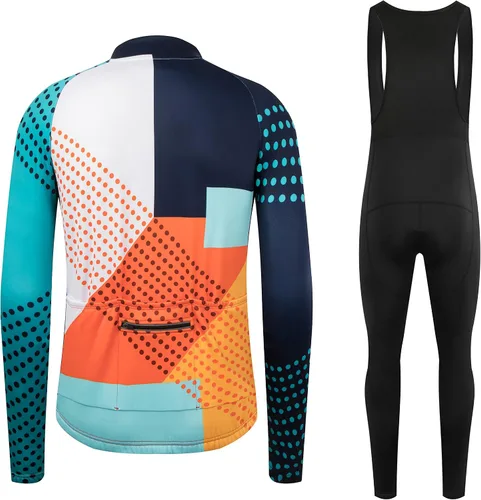 Vista 2 de GCRFL Winter Cycling Jersey Sets Thermal Fleece Bike Jersey + Bib Pants, Long Sleeve Cycling Clothing Sets for Man