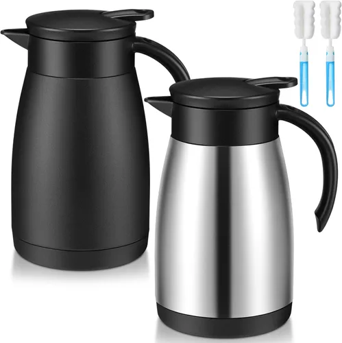 Vista 22 de Norme 2 jarras térmicas de café de acero inoxidable aisladas para líquidos calientes, dispensador térmico de jarra con cepillos para mantener