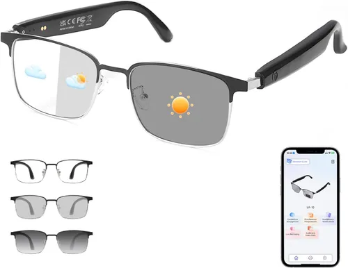 Vista 10 de Al - Lentes inteligentes para hombres y mujeres, lentes Bluetooth de traducción con 169 idiomas, lentes de cambio de color, traducción de fotos