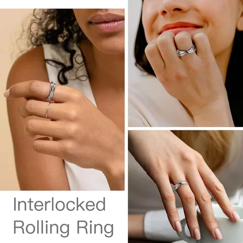 Vista 2 de Suplight Anillos entrelazados de plata de ley para mujer, anillo simple para ansiedad, anillos de polvo de estrellas lisos, anillo apilable