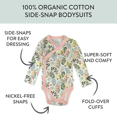 Vista 2 de HonestBaby unisex-baby 3-pack Long Sleeve Side-snap Kimono Bodysuits Organic Cotton for Infant Baby Boys, Girls, Unisex