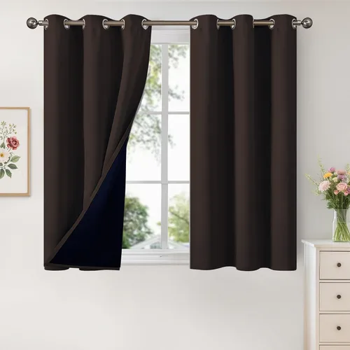 Vista 145 de YoungsTex - Cortinas 100% opacas para dormitorio, con aislamiento térmico y ojales, cortinas oscuras negras con capa pesada para ventana de sala