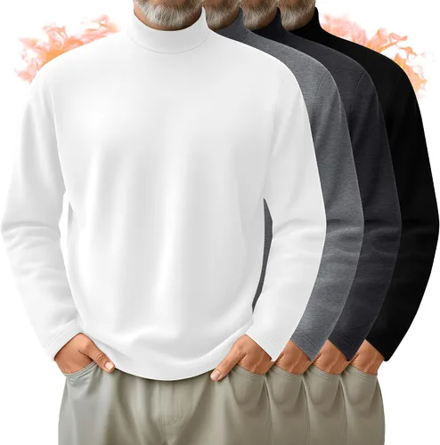 Vista 8 de Paquete de 4 Camisas de Cuello Alto Simulado para Hombre, Suéter Pullover Térmico de Manga Larga, Camiseta Interior Casual de Ajuste Holgado