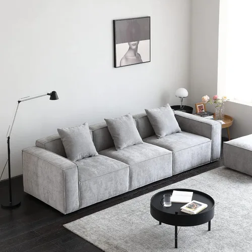 Vista 3 de Acanva Juego de Sofá Seccional Modular de Lujo para Sala de Estar, Sofá de Estilo Moderno Minimalista con Otomana y Chaise, Forma de L, Gris