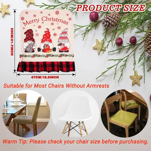 Vista 3 de Fundas navideñas para sillas de arpillera, gnomos a cuadros, decoración de Navidad, fundas protectoras de silla, fundas de comedor de Navidad