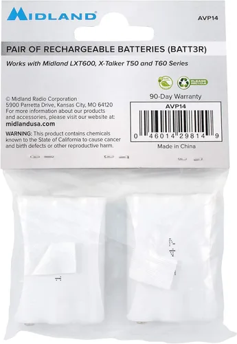 Vista 4 de Midland® Paquetes de baterías recargables AVP14 LXT600, T50 T60, Blanco, 3.15x 2.3X 0.5