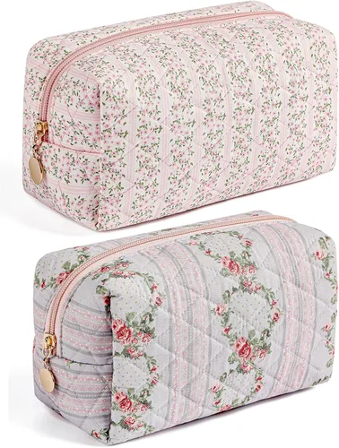 Vista 43 de Bolsa de maquillaje de viaje para mujeres y niñas, bolsa de maquillaje con cremallera, flores florales, organizador de maquillaje, bolsa de tela