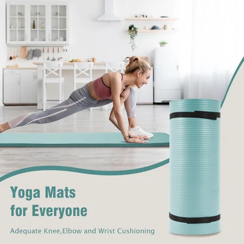 Vista 5 de Fitvids Esterilla de yoga extra gruesa de alta densidad antidesgarros de 1/2 pulgada con correa de transporte, color verde