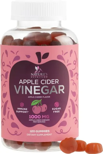 Vista 10 de Gomitas de vinagre de sidra de manzana, 1000 mg por porción, suplemento de vitaminas ACV sin azúcar, vitamina B12 y B6 para energía, soporte