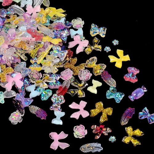 Vista 7 de COOSLIM 110 dijes de uñas 3D para uñas acrílicas, flor de camelia, rosa, mariposa, lazo, corazón, oso, conejo, estrella, para diseños de uñas