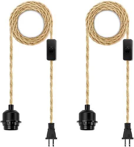 Vista 11 de LYOOWNG Cable de luz colgante con enchufe, luces colgantes estilo granja con cable enchufable, kit de cable de luz colgante de 15 pies de cuerda