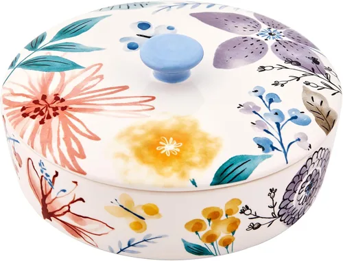 Vista 4 de Bico Blossom Symphony - Calentador de tortillas de cerámica, porta tortillas de 8.9 pulgadas con tapa para tacos, panqueques para noche mexicana