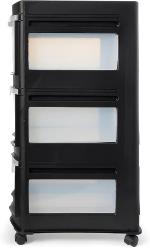 Vista 6 de Life Story Cajones clásicos de almacenamiento de plástico de 3 niveles y organizador con ruedas para uso en el hogar, dormitorio u oficina, Negro