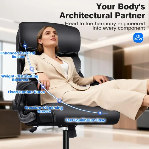 Vista 3 de AreShark Silla de oficina – Silla ejecutiva de escritorio cómoda transpirable con respaldo alto y soporte lumbar, silla ergonómica de cuero con Negro
