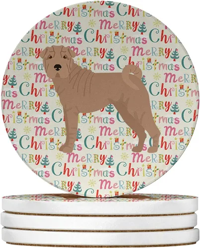 Vista 21 de Abyssinian Sand Terrier Merry Christmas - Posavasos grandes de piedra arenisca (4 unidades)