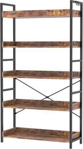 Vista 17 de HCHQHS - Estantería de 4 niveles, estantería industrial ajustable, estantería alta vertical, estanterías abiertas de madera y metal negro