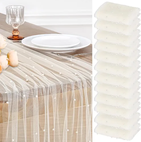 Vista 11 de LuoluoHouse Camino de Mesa de Perla para Centros de Mesa de Boda: Camino de Mesa de Perla de 10 pies, Decoración de Mesa de 29x120 Pulgadas de Tul