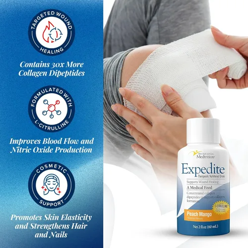 Vista 4 de Medtrition Expedite - Colágeno líquido, mango de melocotón, 2 onzas líquidas, paquete de 24, apoyo nutricional para recuperación de cirugía general