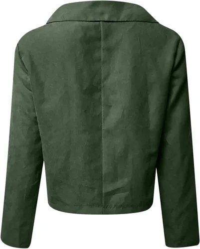 Vista 2 de Maqroz Chaqueta de cuero para mujer, chaqueta de cuero sintético de manga larga, chaqueta recortada delgada con cremallera, chaqueta de poliuretano