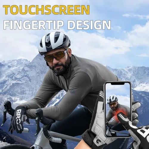 Vista 3 de ROCKBROS Guantes de ciclismo de invierno para pantalla táctil, guantes de bicicleta de montaña para clima frío, guantes de ciclismo para hombres