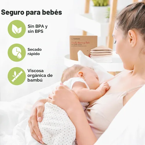 Vista 5 de Almohadillas de lactancia de viscosa de bambú orgánico, 8 almohadillas lavables para lactancia materna, bolsa de lavado, reutilizables