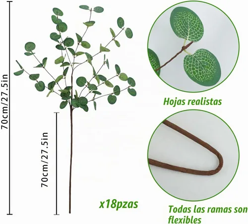 Vista 3 de Agusbagli 6 Piezas Hojas Artificiales de Eucalipto de 28'' de Alto Ramas de Hojas de Eucalipto Dólar de Plata Falsas Tallos de Vegetación Verde