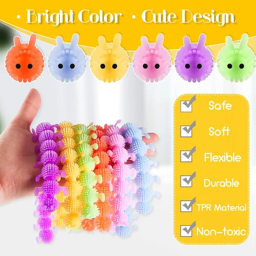 Vista 3 de Sumind 6 piezas de oruga - Juguete para ansiedad elástico, luminoso, sensorial, cuerda elástica, colorido, artículos de regalo para el día del niño