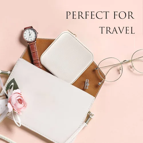 Vista 6 de Emibele Joyero de viaje, estuche pequeño de piel sintética, organizador de joyas de viaje de 3 capas para mujeres y niñas, estuche de viaje