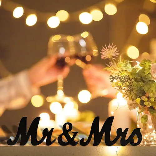 Vista 5 de BLOOBLOOMAX Letrero de madera con texto en inglés "Mr & Mr", letras rústicas de Mr. & Mrs. para mesa de boda, decoración de Miss & Mr. para Negro