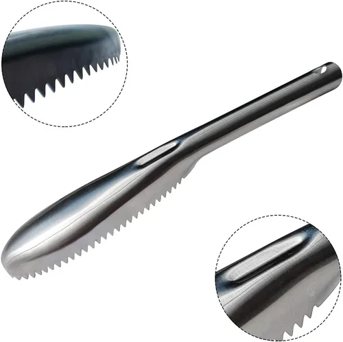 Vista 3 de Desincrustador de pescado, desincrustador de peces de acero inoxidable 304, herramienta descalcificadora de peces de dientes de sierra para cocina
