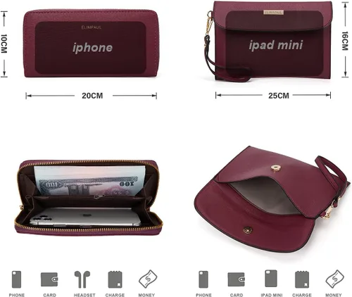 Vista 6 de Bolso de mano de moda para mujer, bolso de hombro, asa superior, juego de 4 piezas