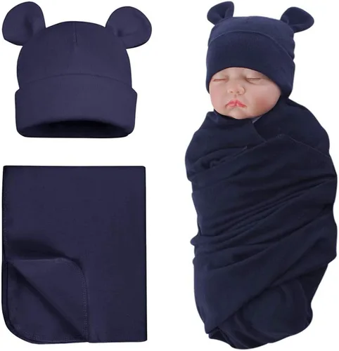 Vista 8 de PESAAT Conjunto de gorro de algodón para bebé, sombreros para recién nacidos, mantas de recepción para bebés niños y niñas Verde militar