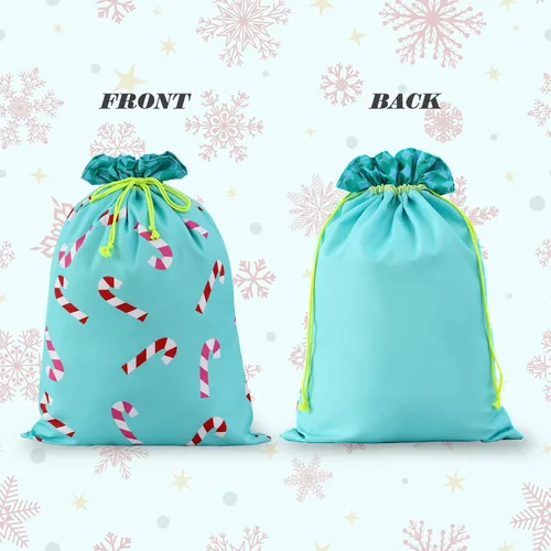 Vista 3 de THOVSMOON Saco de Navidad de Papá Noel con cordón, bolsa de regalo de lona de Santa Claus de 19.7 x 27.5 pulgadas, reutilizable, regalos de Navidad
