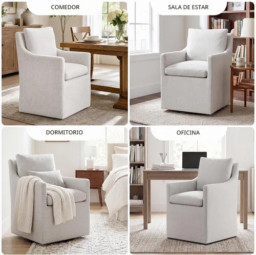 Vista 7 de DUHOME Silla de comedor tapizada, silla decorativa de lino para sala de estar, sofá individual con 4 ruedas, sillón tapizado para dormitorio