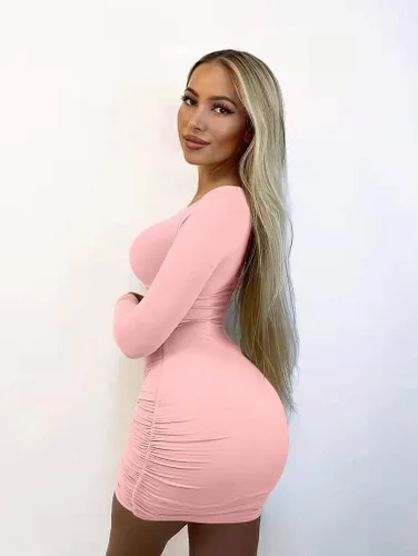 Vista 4 de XXTAXN - Vestido corto sexy para mujer con cuello en V profundo y manga larga