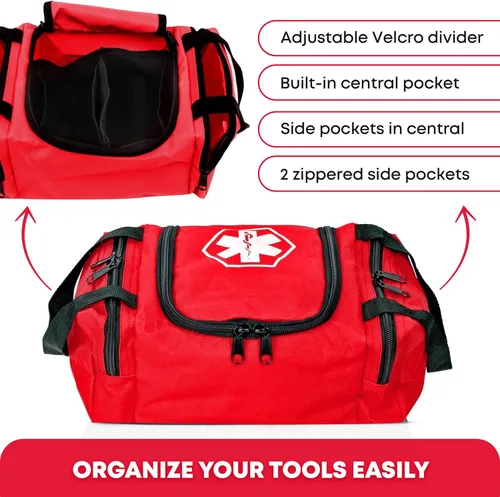 Vista 5 de Ever Ready First Aid EMS First Responder Kit de primeros auxilios para trauma completamente abastecido - Rojo