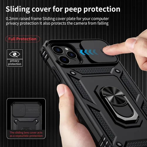 Vista 3 de Funda para iPhone 11 Pro con cubierta para lente de cámara, protector de pantalla HD, protección contra caídas de grado militar de 10 pies, soporte