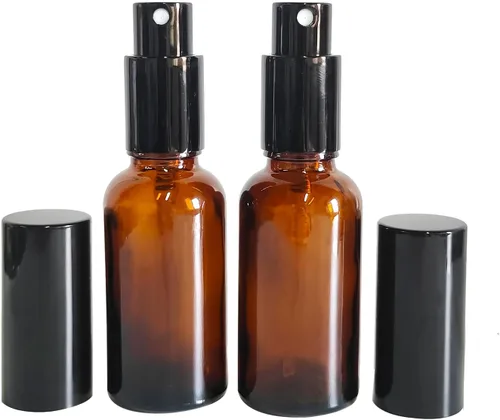 Vista 3 de Paquete de 12 aerosoles de vidrio ámbar de 1 onza para aceites esenciales, botella de spray pequeña, espray de niebla fina, pulverizador negro
