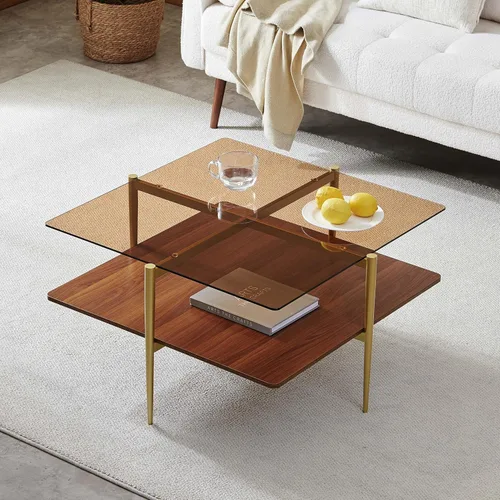 Vista 26 de LumFurn Mesa auxiliar redonda de cristal, mesa de sofá de diseño moderno de mediados de siglo para sala de estar, 18 pulgadas de diámetro x 23