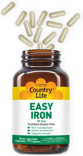 Vista 8 de Country Life Easy Iron 25 mg Suplemento de hierro suave y sin estreñimiento Apoya la producción de energía y glóbulos rojos Certificado sin
