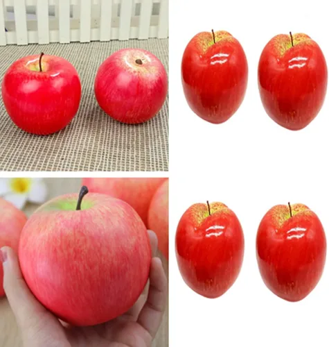 Vista 6 de Frutas artificiales, 6 manzanas decorativas de frutas, manzanas rojas artificiales, manzanas rojas artificiales para cocina, frutas falsas