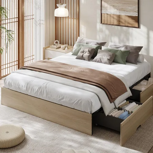 Vista 11 de Garvee Marco de cama individual, cama de plataforma de madera con diseño estriado Base de cama de perfil bajo, base de cama minimalista sin ruido