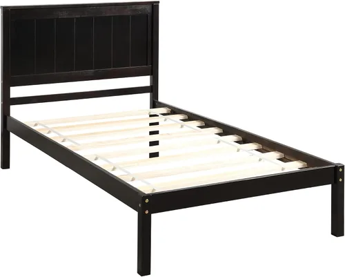 Vista 6 de Harper & Bright Designs Base de cama de madera de tamaño individual con cabecero y estribo, no necesita somier, espresso