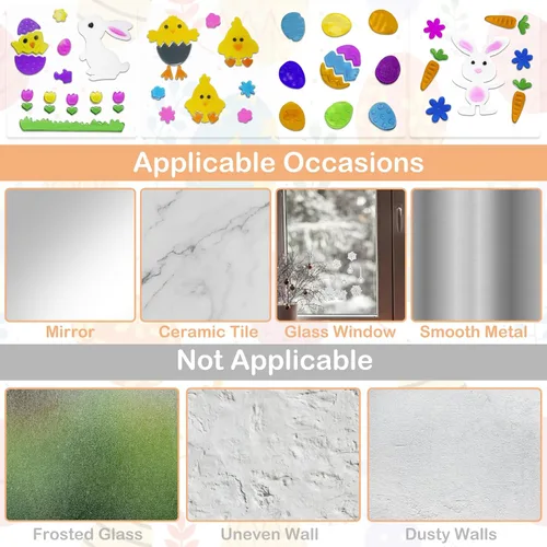 Vista 6 de 4 adhesivos de Pascua para ventanas de vidrio, adhesivos decorativos de gel de Pascua para niños, calcomanías de Pascua impresas coloridas