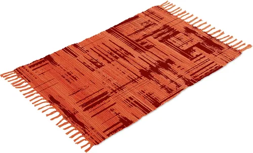 Vista 11 de Alfombra de trapo de algodón hecha a mano de 24 x 36 pulgadas, alfombra multicolor de 2 x 3 pies, tejida a mano, lavable y reversible para sala