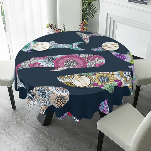 Vista 4 de Mantel redondo con estampado de pescado, mantel exótico, lavable, resistente a las arrugas, para el hogar, cocina, comedor, picnic, campamento
