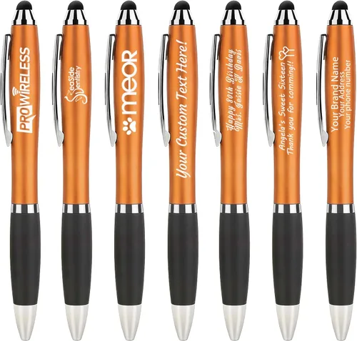 Vista 11 de 100 bolígrafos con logotipo personalizado con punta de lápiz capacitivo, bolígrafos de acción de clic Negro