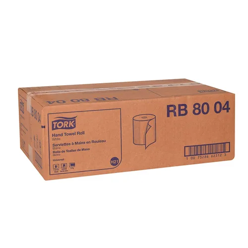 Vista 3 de Tork Rollo de toalla de mano de papel blanco H21, universal, 100% fibra reciclada, 6 rollos x 800 pies, RB8004