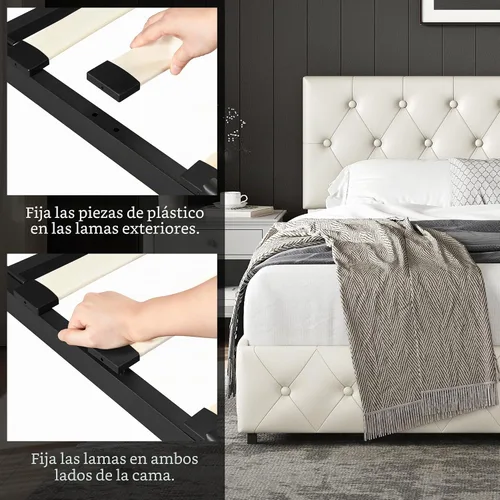 Vista 8 de Yaheetech Base de cama Queen tapizada con cabecera ajustable con botones de diamante, 3 cajones de almacenamiento, cama de plataforma queen/listones