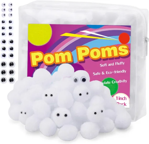 Vista 18 de Veroave Pompones negros, 150 pompones de 1 pulgada para manualidades, bolas de soplo, manualidades y manualidades para decoración de manualidades